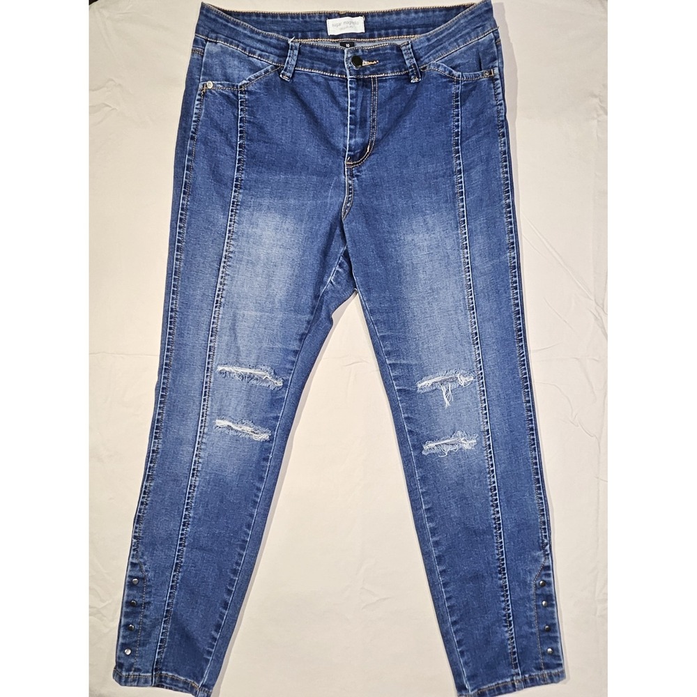 Sugar Magnolia Womens Distressed Skinny Jeans Size 10 Blue Stretch Ankle Studded